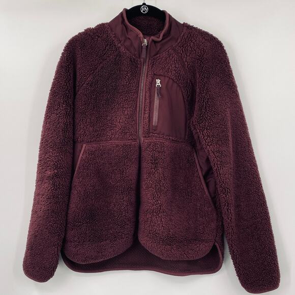 Sweaty Betty Pennine Fleece Jacket Full Zip Sherpa Teddy Maroon Red Womens 6 - Picture 2 of 13